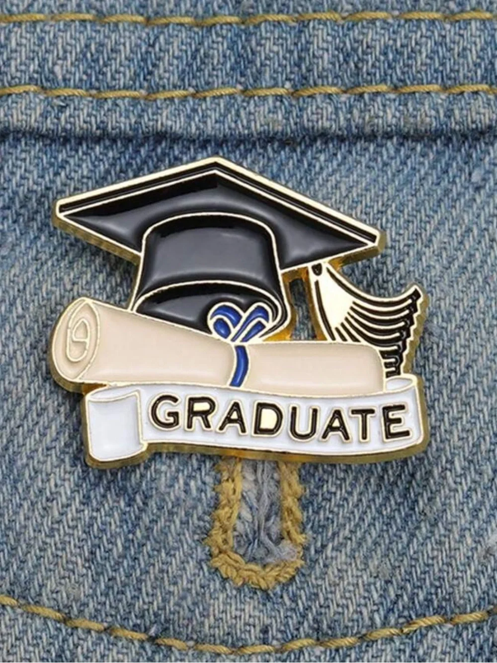 Graduate Cap & Diploma Enamel Brooch